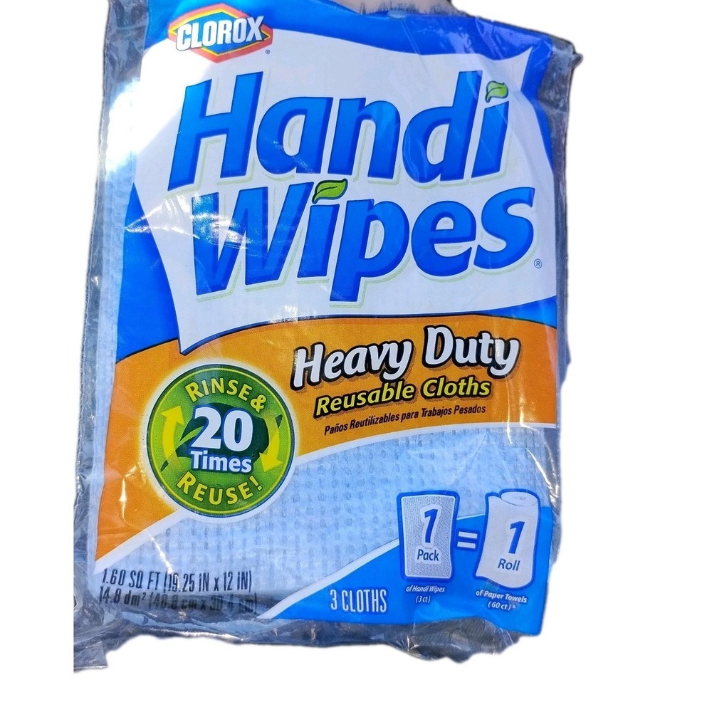 Clorox HEAVY DUTY HANDI WIPES CLOTHS  REUSABLE CLEANING TOWELS Blue 3 Pack‎